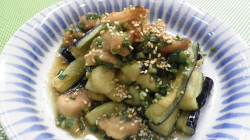 若鶏となすのかけぽん和え